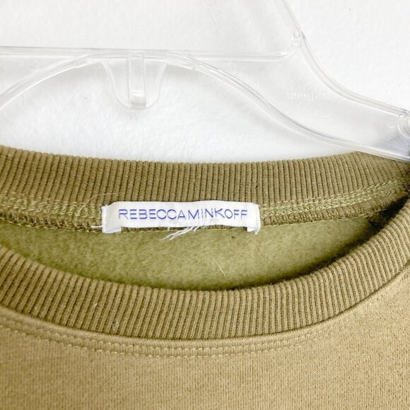 🦋 REBECCA MINKOFF Lover Pullover Graphic Sweatshirt Medium Casual Olive Green - Picture 3 of 4
